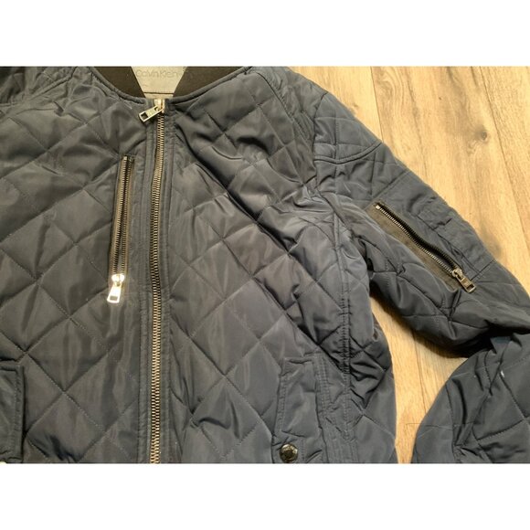 Men’s Calvin Klein Navy Blue Medium Jacket Quilted Diamond Pockets Repaired Cuff - Picture 2 of 13